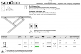 Schuco schaar voor klap- / draairaam - set - 248832 / 248838 / 248820