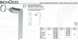 Schuco raamgreep -  kleuren: 247001 aluminium / 247002 zwart 9005 / 247003 wit 9010 / 247004 wit 9016 / 247005 RVS / 247006 RVS-look