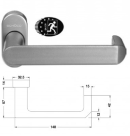 Schuco deurkruk antipaniek - kleuren:  240160 aluminium / 240161 zwart 9005 / 240162 wit 9010 / 240163 wit 9016 / 279639   RVS