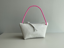 CORD pouch / bag - cloud leather & neon pink cord