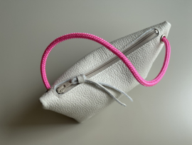 CORD pouch / bag - cloud leather & neon pink cord
