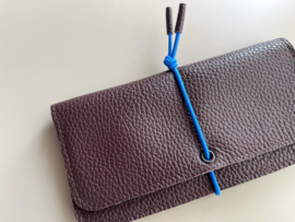 KNOT wallet wide - burgundy leather & blue elastic
