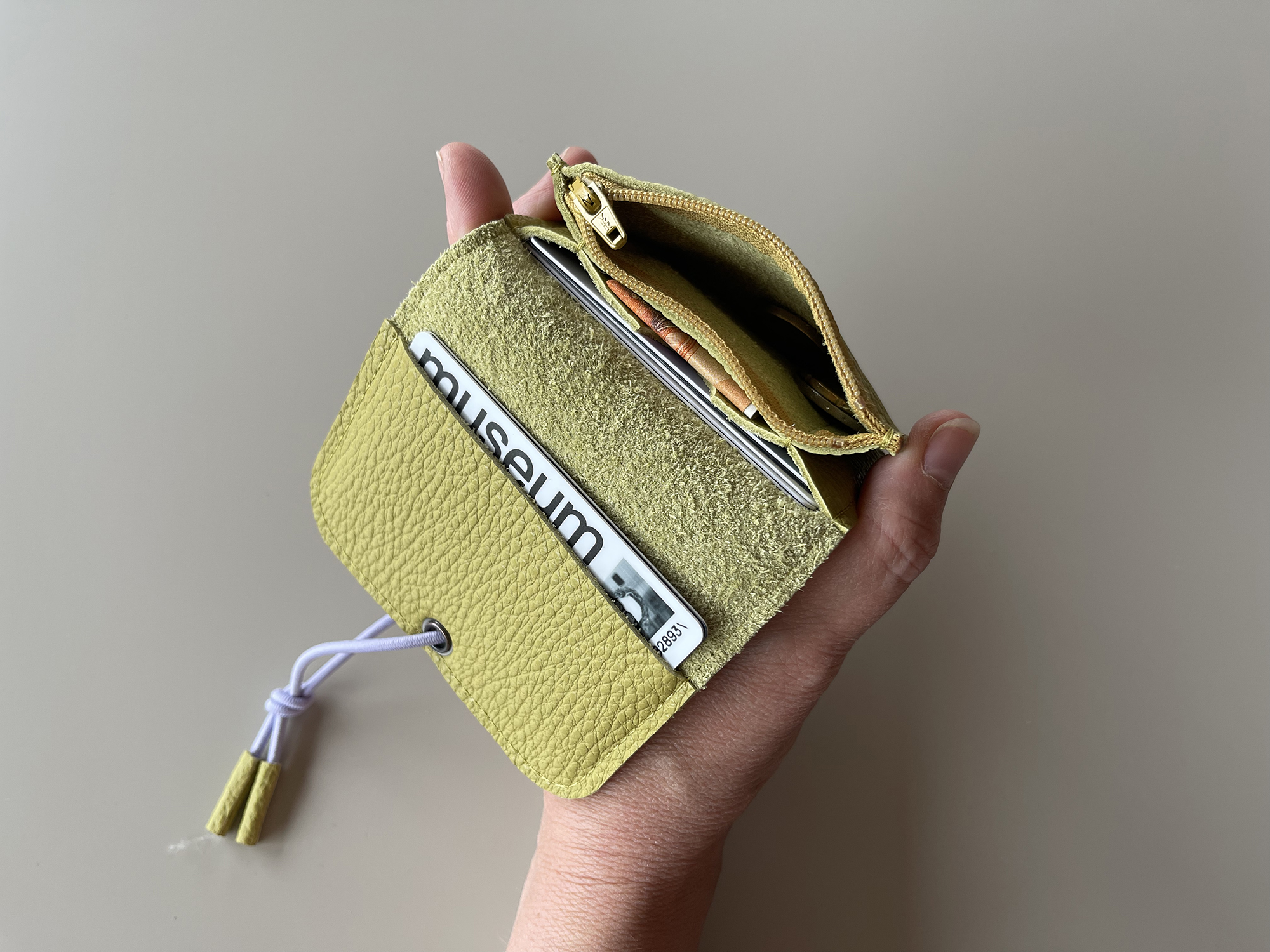 KNOT wallet mini - butter leather & burgundy elastic