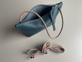 CORD pouch / bag - deep ocean leather & multi color cord