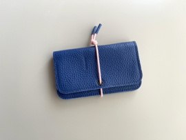 KNOT wallet - navy leather & pink elastic