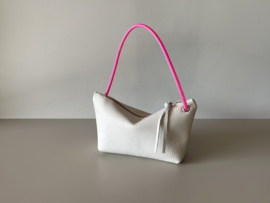 CORD pouch / bag - cloud leather & neon pink cord