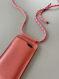 EDGE phone sling - coral leather - cord shoulder strap