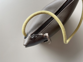 CORD pouch / bag - dark sepia leather & soft yellow cord