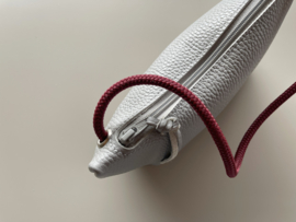 CORD pouch / bag - pearl grey leather & ruby red cord