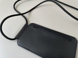 EDGE phone sling - black leather - cord shoulder strap