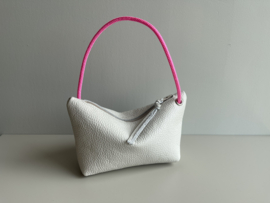 CORD pouch / bag - cloud leather & neon pink cord