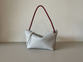 CORD pouch / bag - pearl grey leather & ruby red cord