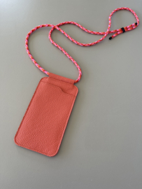 EDGE phone sling - coral leather - cord shoulder strap