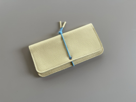 KNOT wallet wide - butter leather & light blue elastic