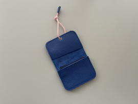 KNOT wallet mini - navy leather & pink elastic