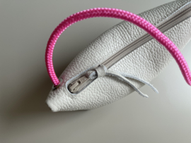 CORD pouch / bag - cloud leather & neon pink cord