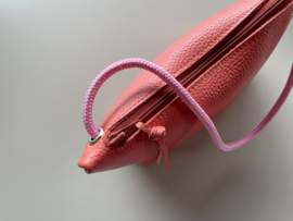 CORD pouch / bag - coral leather & pink cord
