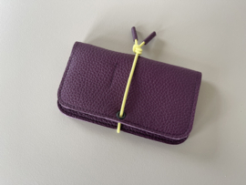 KNOT wallet - plum leather & soft yellow elastic