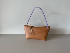 CORD pouch / bag - caramel leather & purple cord