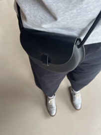 BUBBLE bag - black leather & blue/orange cord