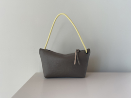 CORD pouch / bag - dark sepia leather & soft yellow cord