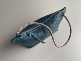 CORD pouch / bag - deep ocean leather & multi color cord