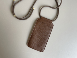 EDGE phone sling - hazelnut leather - cord shoulder strap