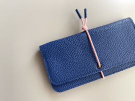 KNOT wallet wide - navy leather & pink elastic