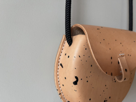BUBBLE bag - natural splattered leather & black cord