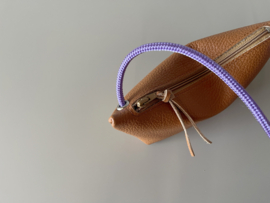CORD pouch / bag - caramel leather & purple cord
