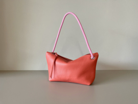 CORD pouch / bag - coral leather & pink cord