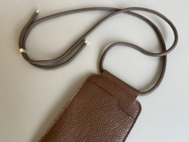 EDGE phone sling - hazelnut leather - cord shoulder strap