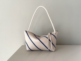 CORD pouch / bag striped - shell & navy leather