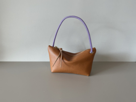 CORD pouch / bag - caramel leather & purple cord