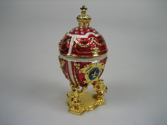 Luxe Faberge-Eierhouder Rood geëmailleerd met goudkleurige versieringen Nieuw