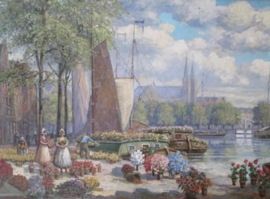 André Hallet "Bloemen Markt de Munt in Amsterdam" 1890/1959