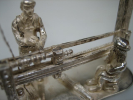 Antiek Zeldzame zilveren Miniatuur Houtdraaier met beweegbare bank uit ca. 1913-1933