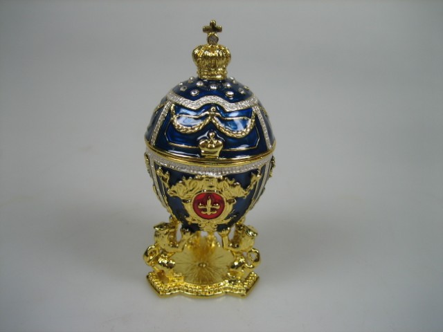 Luxe Faberge-Eierhouder Kobalt Blauw geëmailleerd met goudkleurige versieringen Nieuw