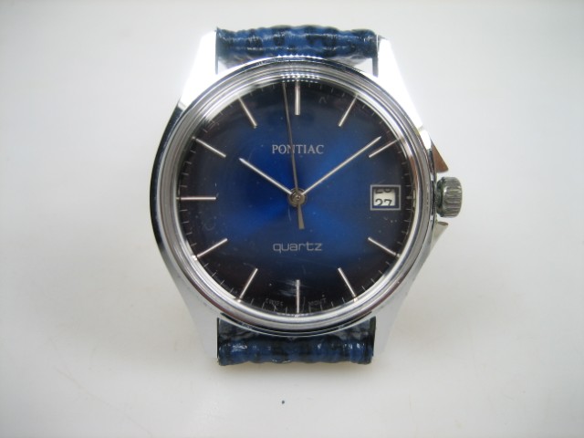 Pontiac horloge staal met datum Quartz uit ca. 1969 geheel nieuw