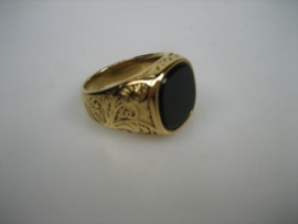 Herenring met synthetische zwarte Onyx steen nieuw uit eigen import