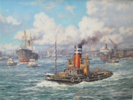 Rotterdamse Haven Schilderij Olieverf van A. Dubbeldam uit 1993