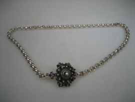 Antieke Zilveren dubbele Zeeuwse knop hanger met Gourmet collier
