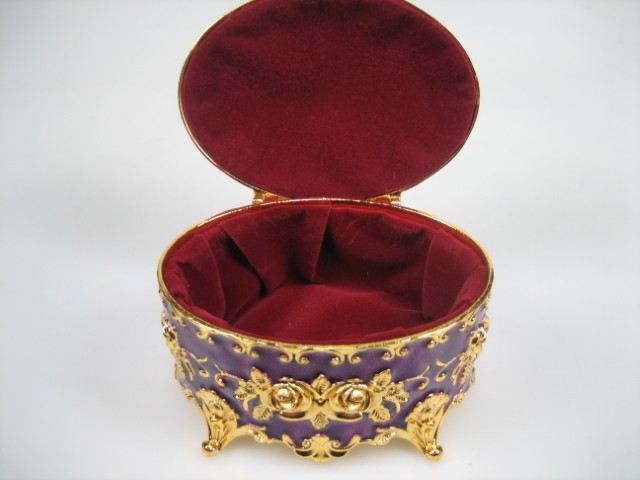 Luxe Sieraden Box Paars geëmailleerd Ovaal met goudkleurige versieringen Nieuw