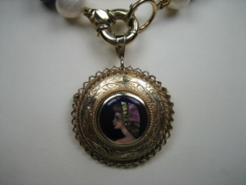 Antiek Parel Collier met Lapis Lazuli en 14 krt. Gouden Hanger ca.1928