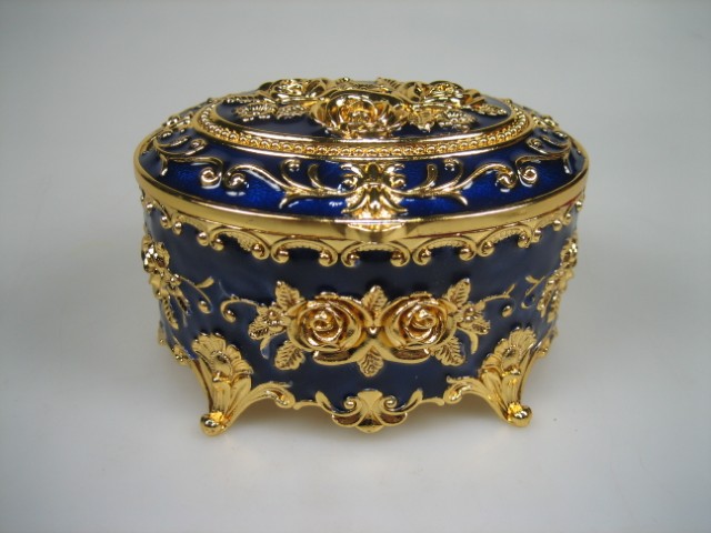 Luxe Sieraden Box Kobalt Blauw geëmailleerd Ovaal met goudkleurige versieringen Nieuw