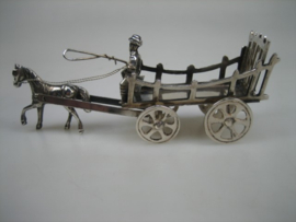 Zilveren Miniatuur Hooiwagen Boer op de Bok met Paard uit ca. 1979