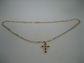 Kruis met Groene kleurstenen en een figaro collier met Cartier sluiting nieuw