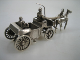 Miniatuur Zilveren Rijtuig met tweespan uit ca. 1958 zeldzaam miniatuur