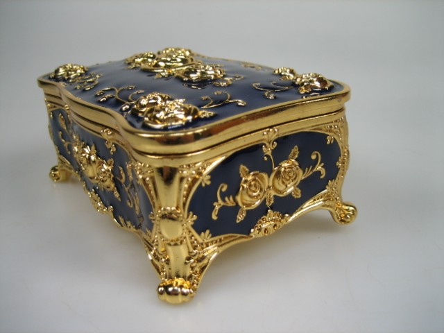 Luxe Sieraden Box Kobalt Blauw geëmailleerd met goudkleurige versieringen