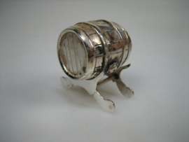 Zilver miniatuur oud  Biervat met onderstel en Tapkraan